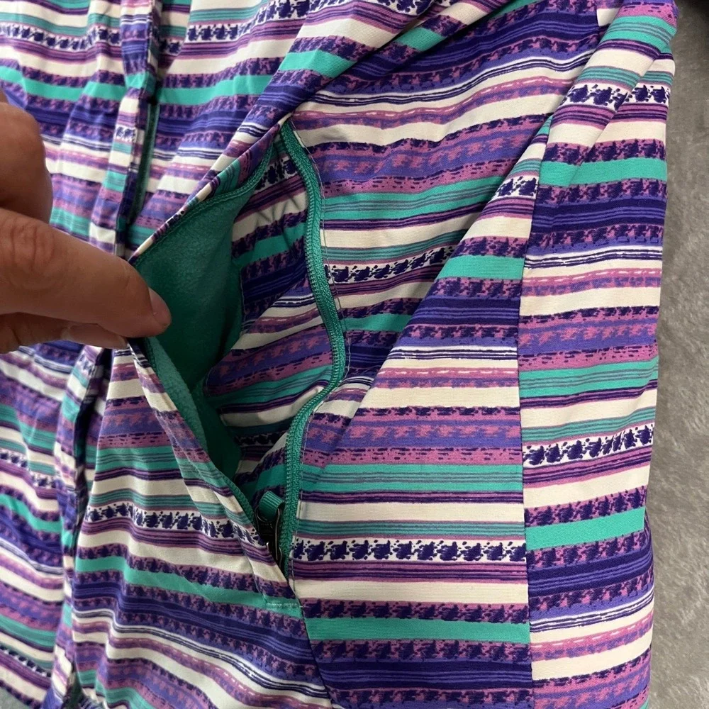 Columbia Girls Purple Teal Striped Insulated Puffer Winter Jacket Hooded L 14/16